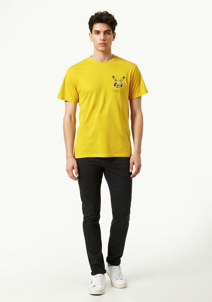 Celio* Pokemon Men Yellow Printed Regular Fit Cotton T-shirt