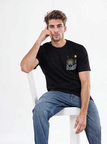 Celio* Embroidered Boxy Fit Cotton Black T-Shirts