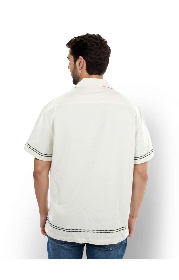 Celio* Embroidered Boxy Fit Cotton Beige Shirt