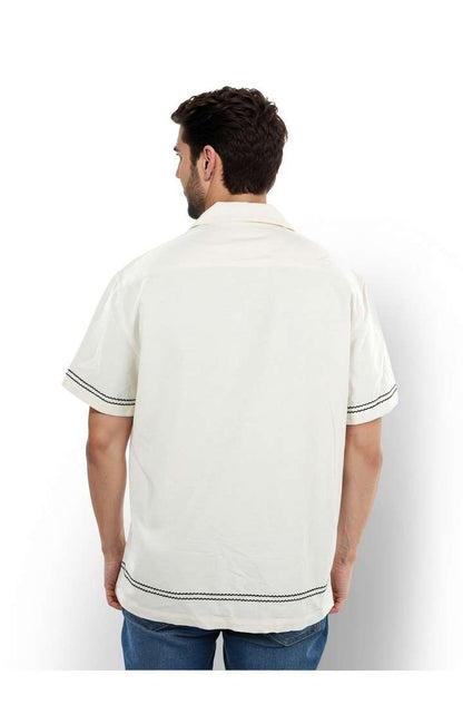 Celio* Embroidered Boxy Fit Cotton Beige Shirt
