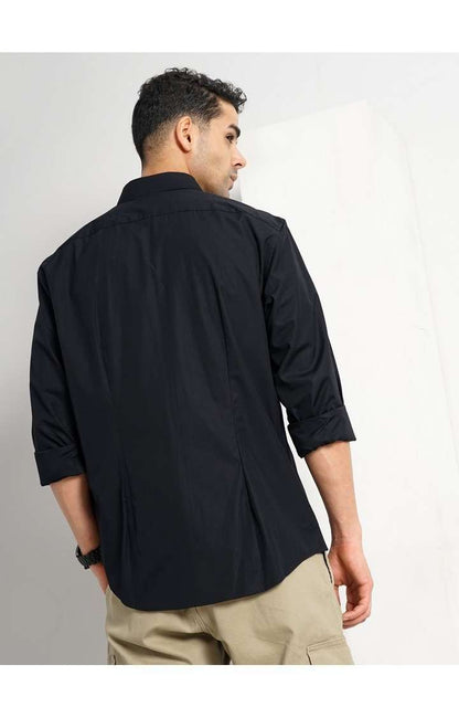 Celio* Solid Slim Fit Cotton Black Shirt