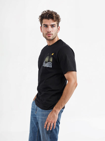 Celio* Embroidered Boxy Fit Cotton Black T-Shirts