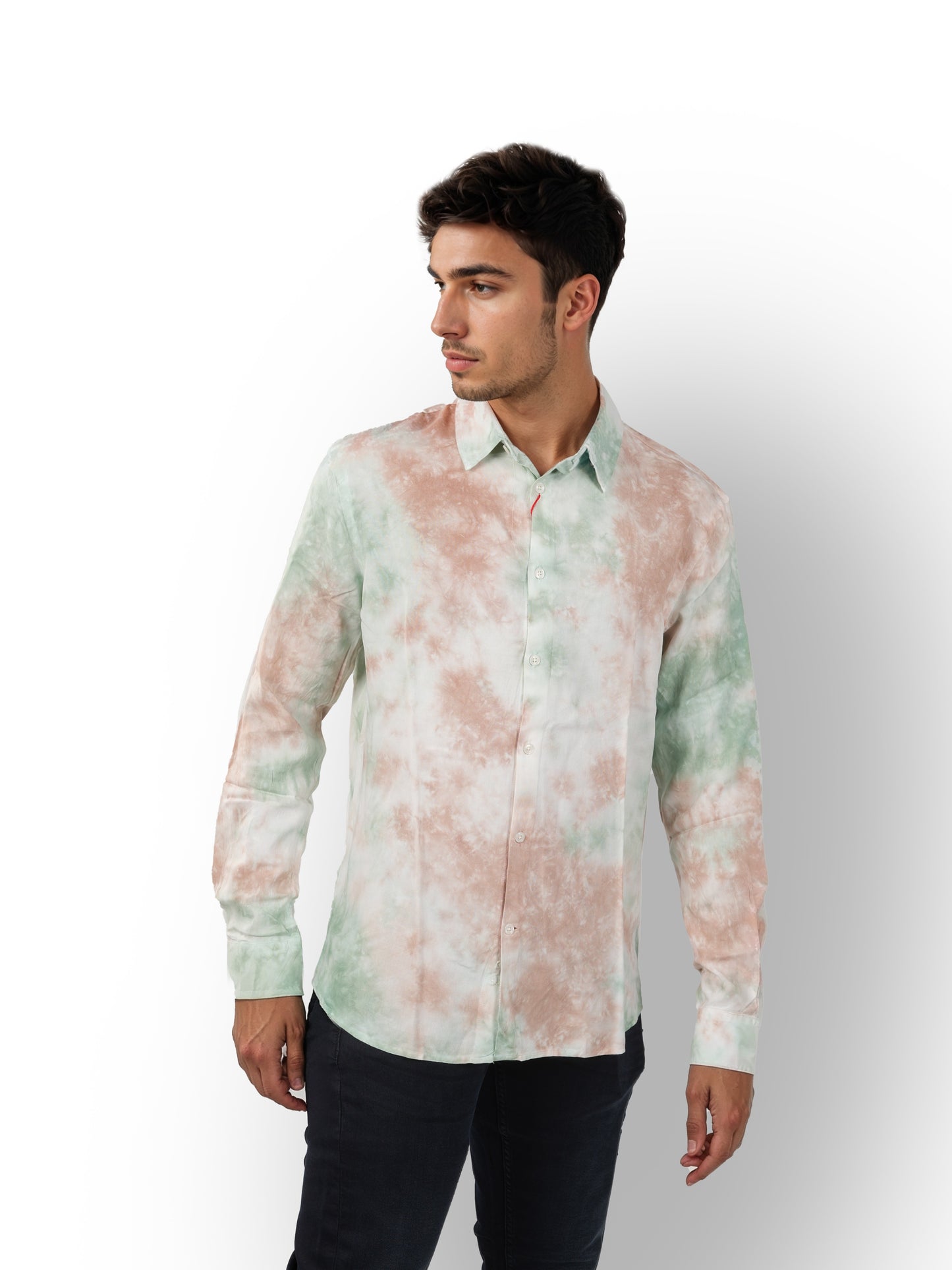 Celio* Tie Dye Regular Fit Viscose Green Shirt
