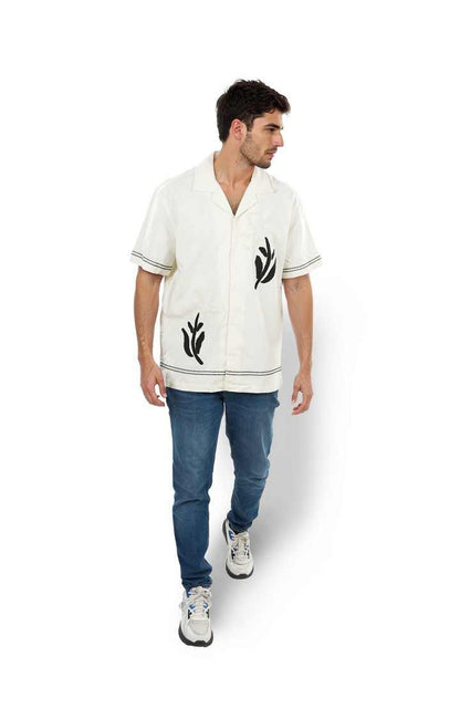 Celio* Embroidered Boxy Fit Cotton Beige Shirt