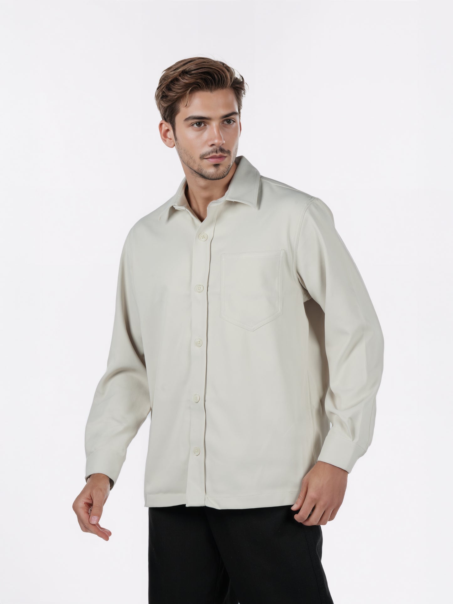Celio* Men Beige Solid Overshirt Polyester Shirts