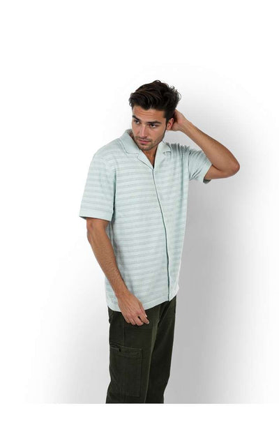 Celio* Striped Regular Fit Cotton Green Shirt