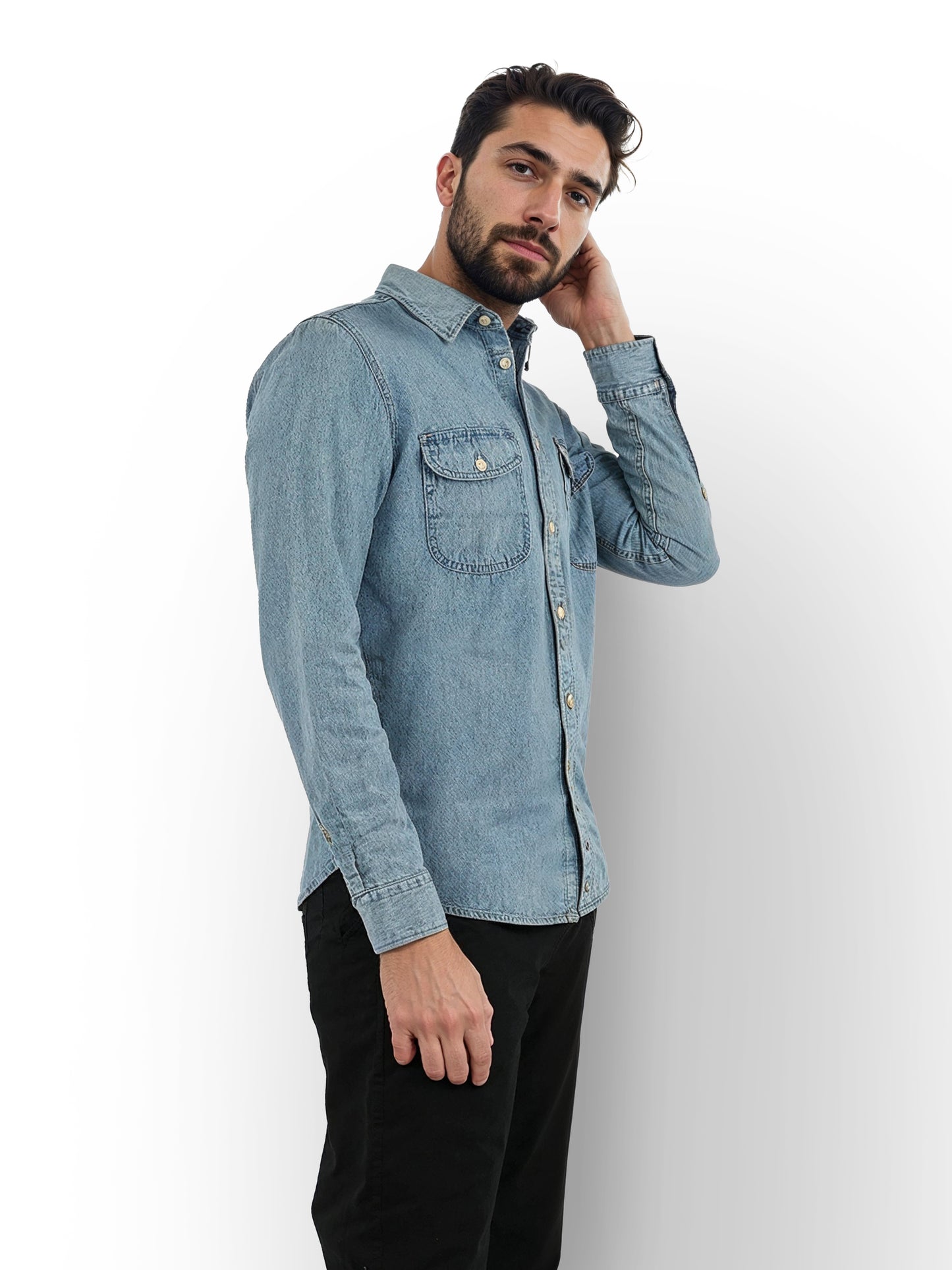 Blue Solid Cotton Shirt