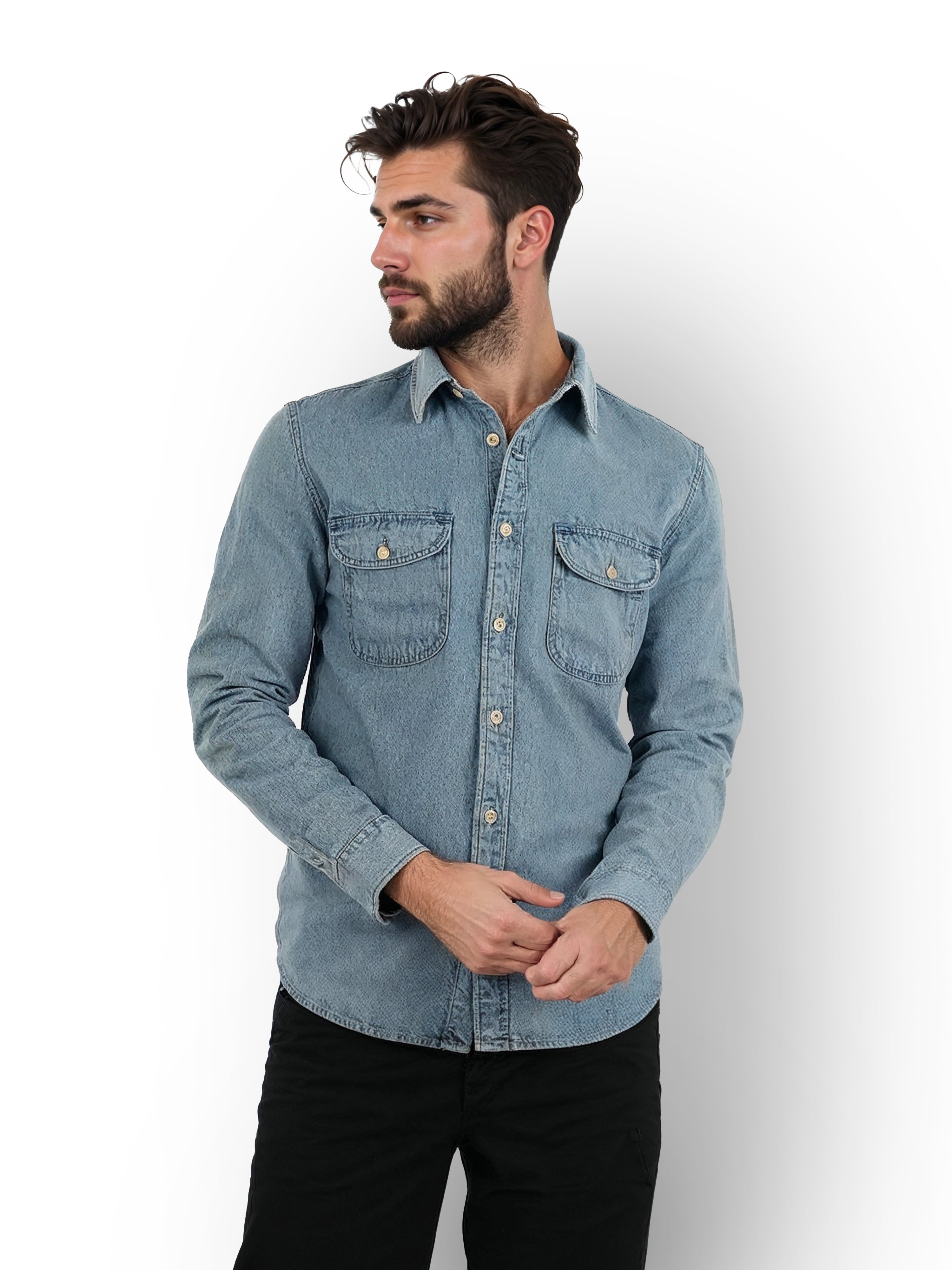 Blue Solid Cotton Shirt