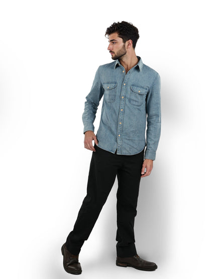 Blue Solid Cotton Shirt