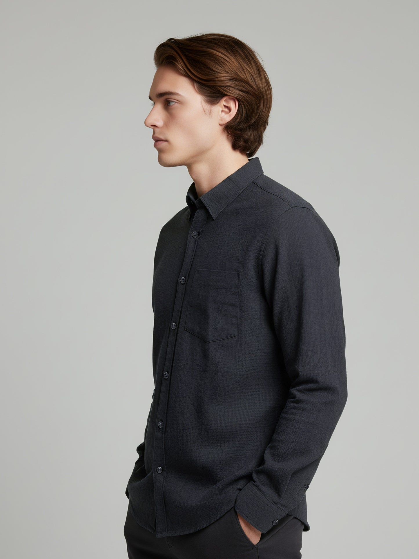 Celio* Men Black Solid Regular Fit Linen Shirts