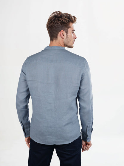 Celio* Solid Regular Fit Linen Blue Shirt