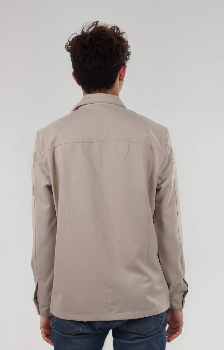 Celio* Solid Oversized Polyester Beige Shirt