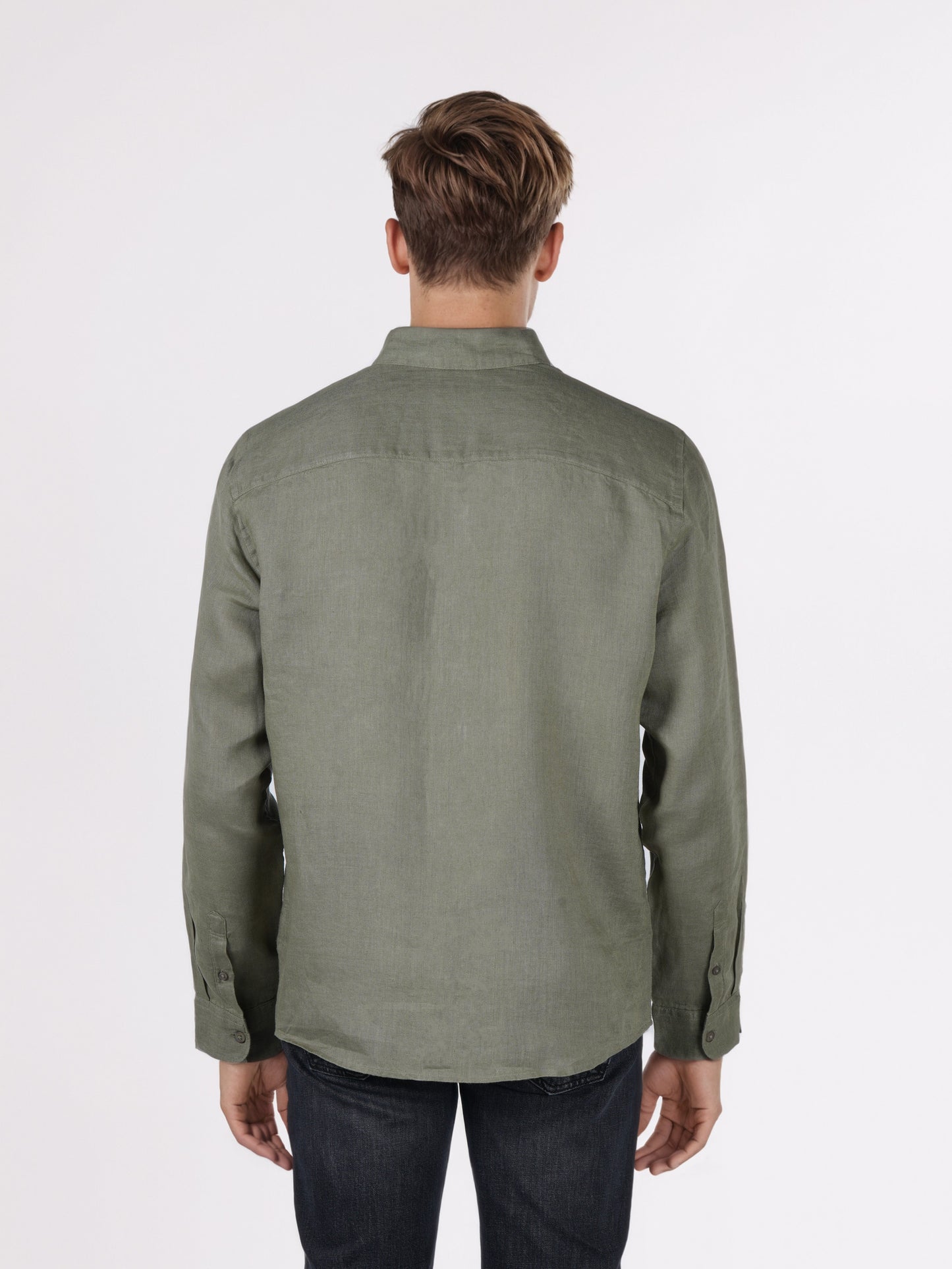 Celio* Men Olive Solid Regular Fit Linen Shirts