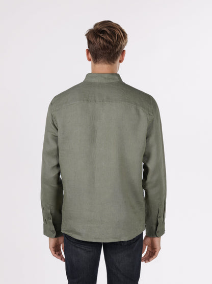 Celio* Men Olive Solid Regular Fit Linen Shirts