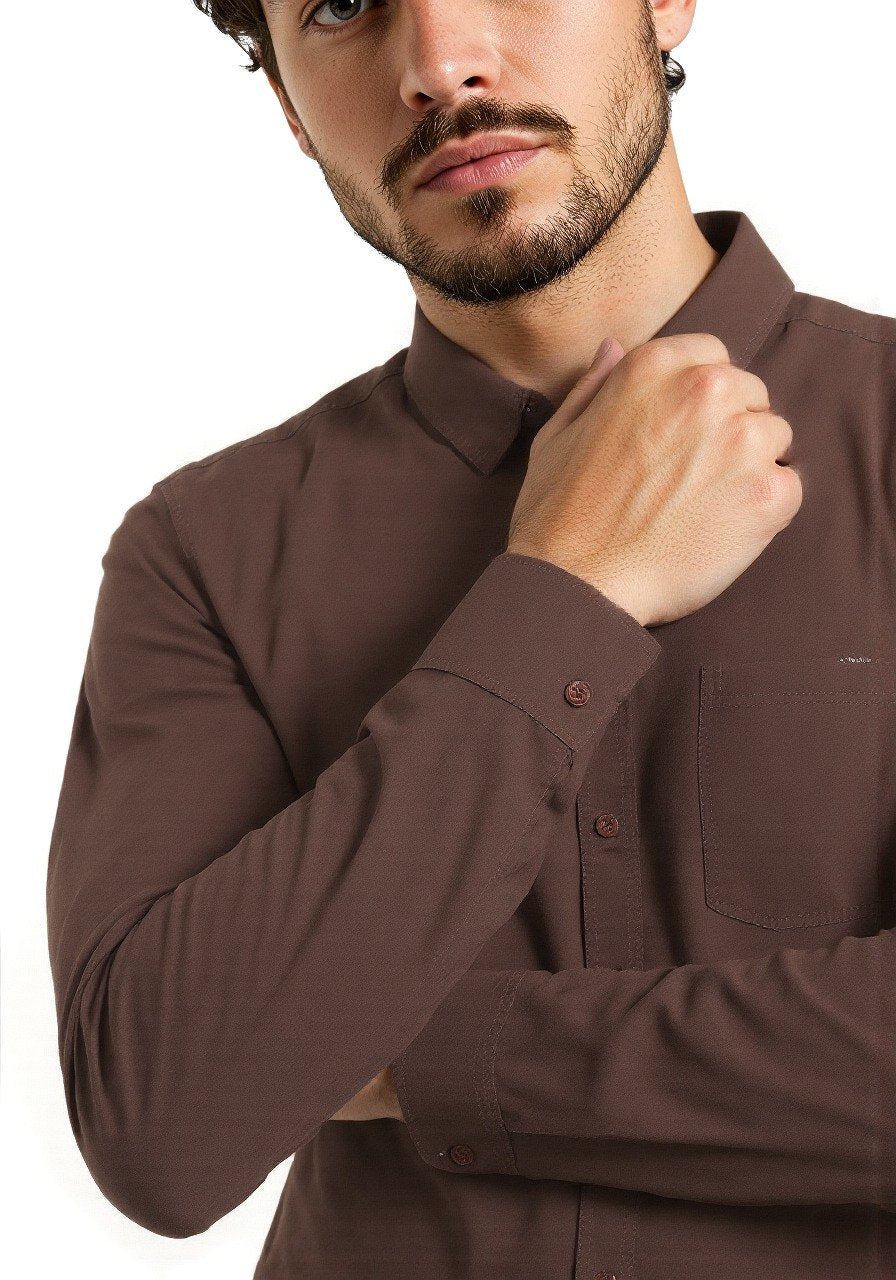 Celio* Men Brown Solid Regular Fit Cotton Shirt