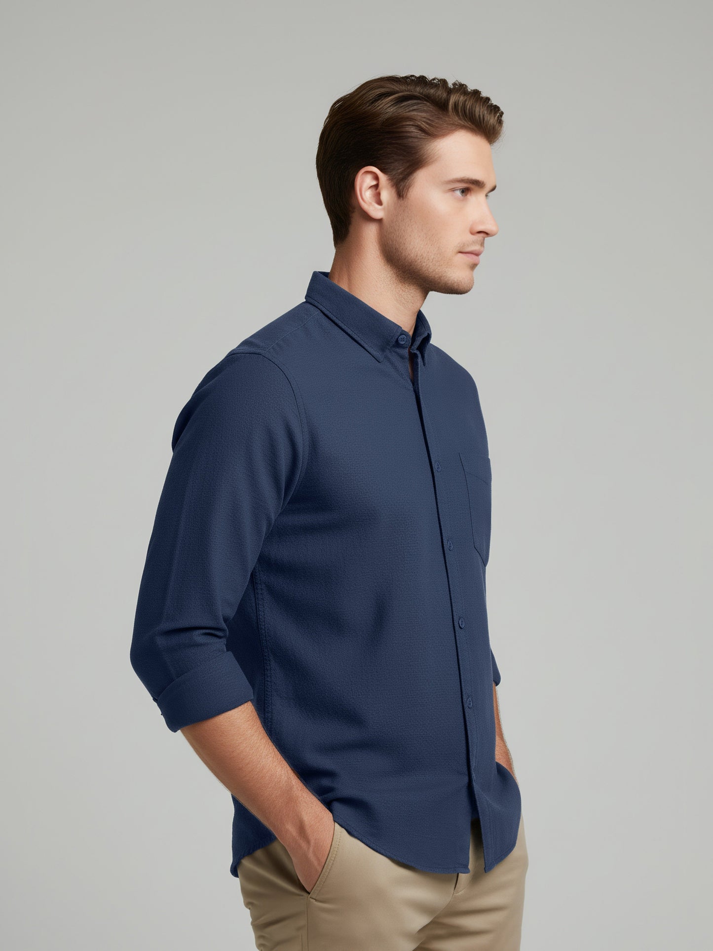 Celio* Men Blue Solid Regular Fit Linen Shirts