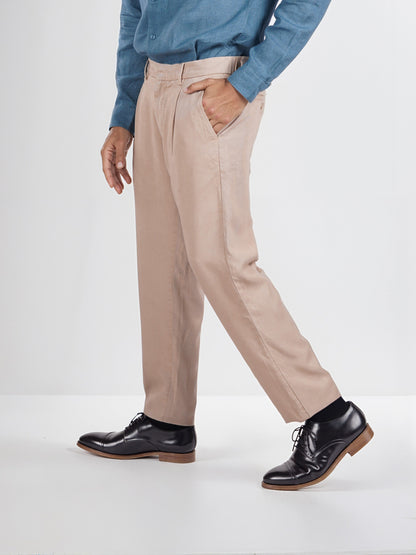 Celio* Men Beige Straight Fit Viscose Rayon Tencel Trouser