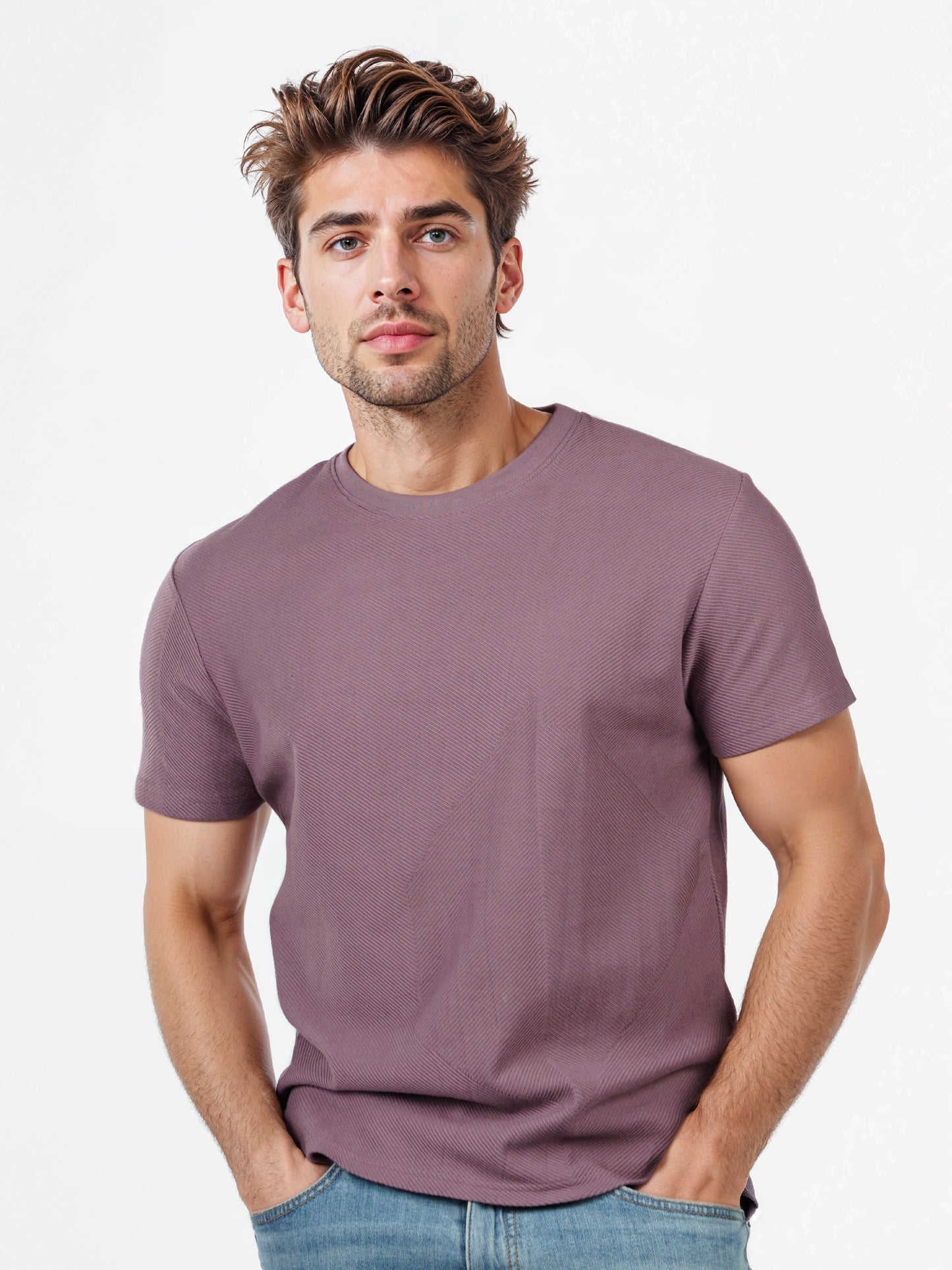 Celio* Solid Regular Fit Cotton Purple T-Shirts