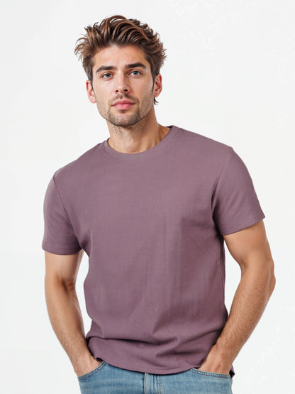 Celio* Solid Regular Fit Cotton Purple T-Shirts