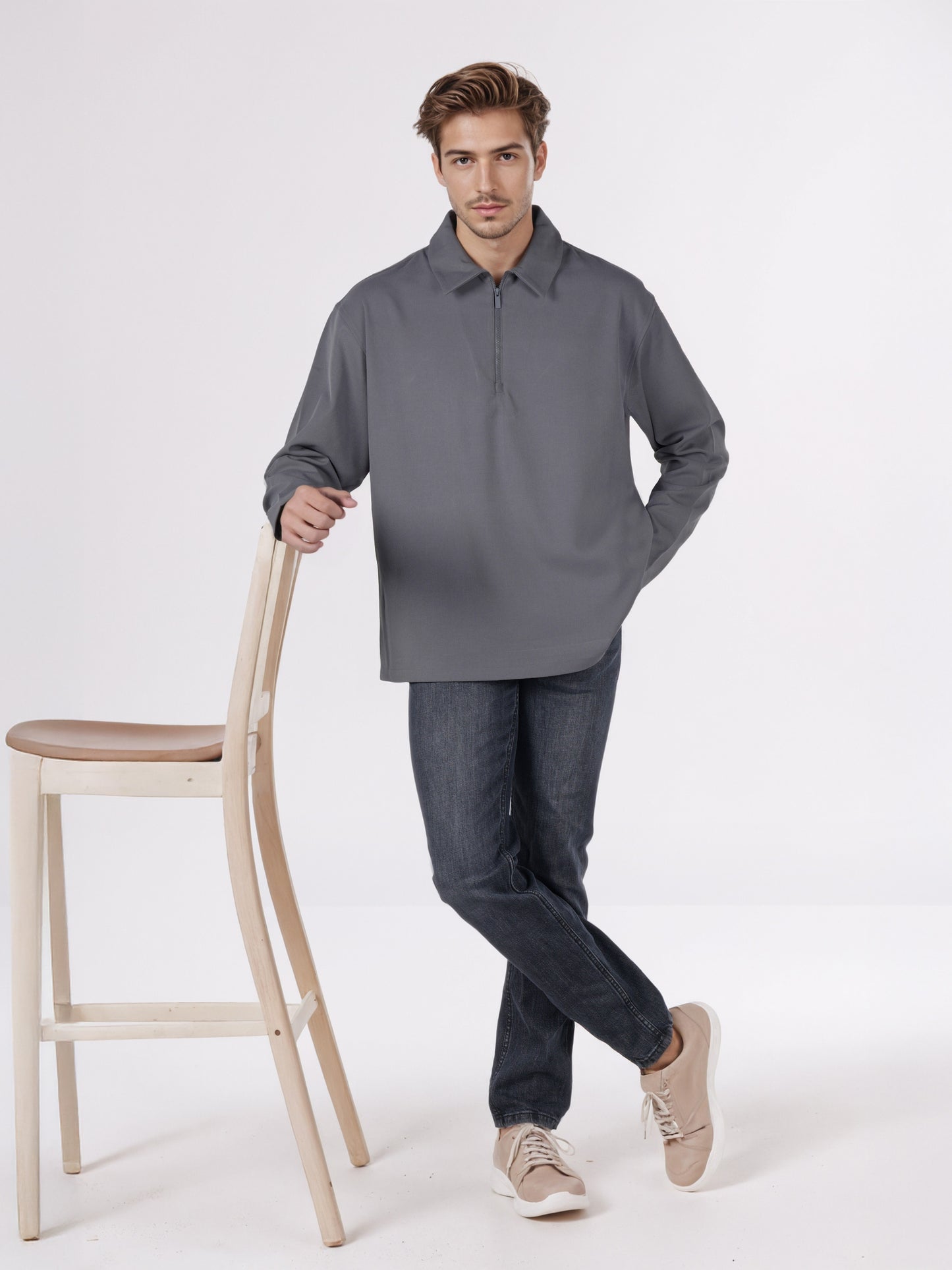 Celio* Men Grey Solid Regular Fit Polyester Shirts