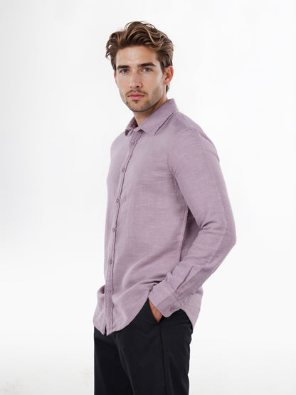 Celio* Solid Regular Fit Cotton Purple Shirt