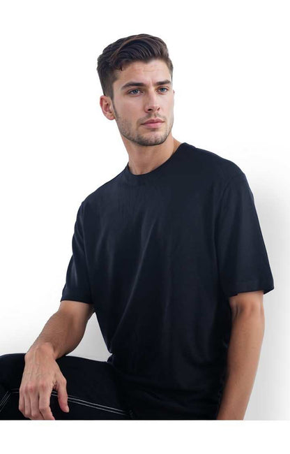Celio* Solid Oversized Viscose Black T-Shirt