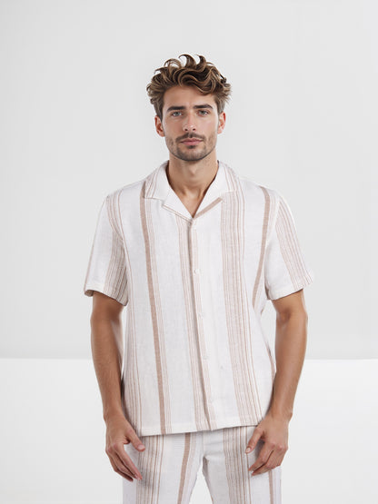 Celio* Men White Striped Regular Fit Cotton Fashion Shirt