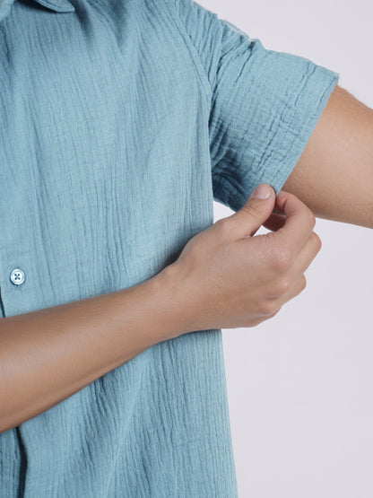 Celio* Men Blue Solid Regular Fit Cotton Shirts