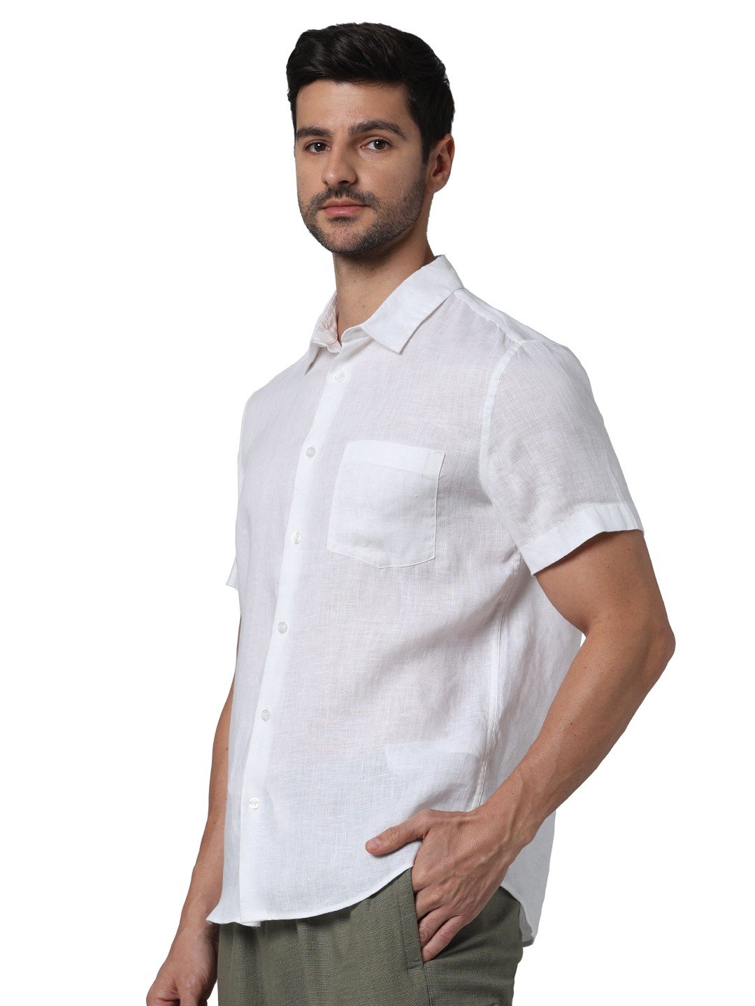 Celio* Men White Solid Regular Fit Linen Shirts