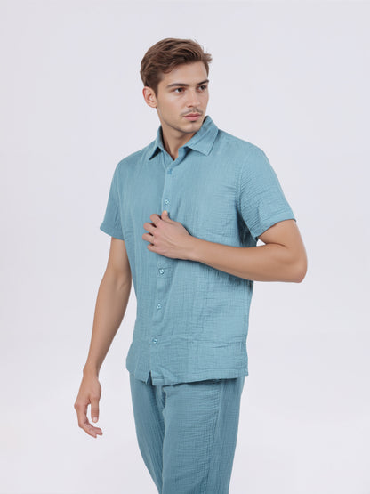 Celio* Men Blue Solid Regular Fit Cotton Shirts