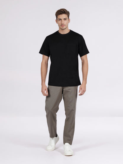 Celio* Men Black Solid Boxy Fit Cotton-Blend T-Shirts