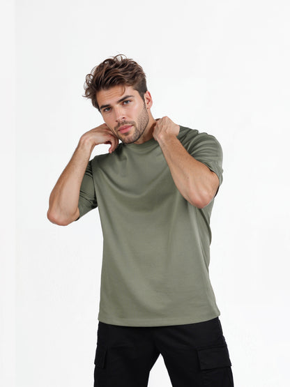 Celio* Solid Regular Fit Poly-Cotton Green T-Shirt