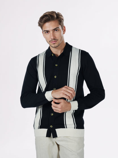 Celio* Men Black Striped Regular Fit Cotton Shirts