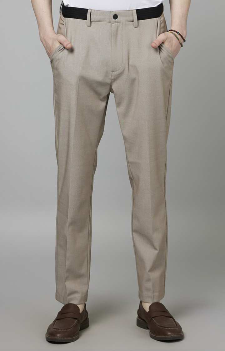 Beige Slim Fit Trousers