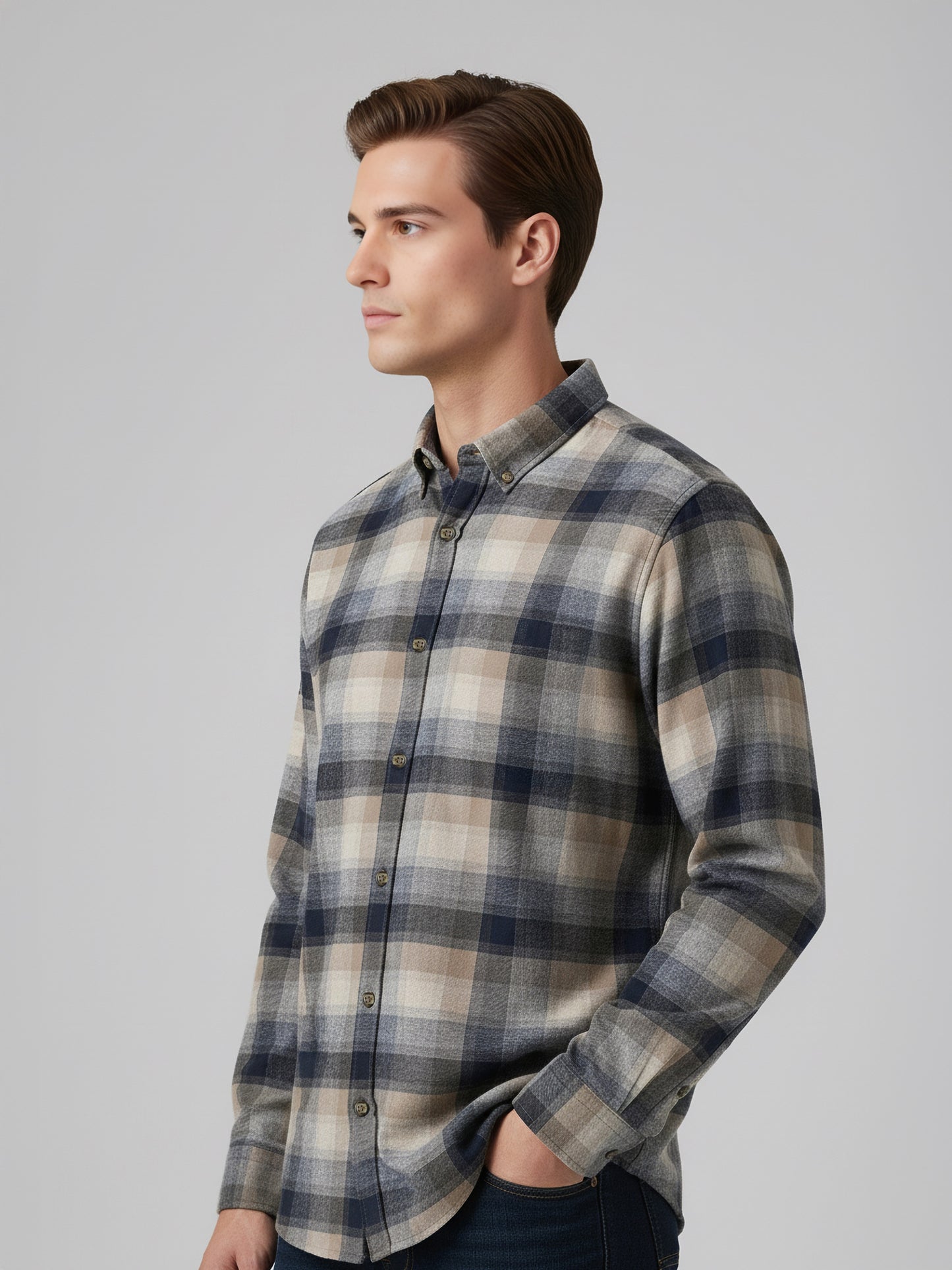 Celio* Men Beige Checked Regular Fit Cotton Shirts