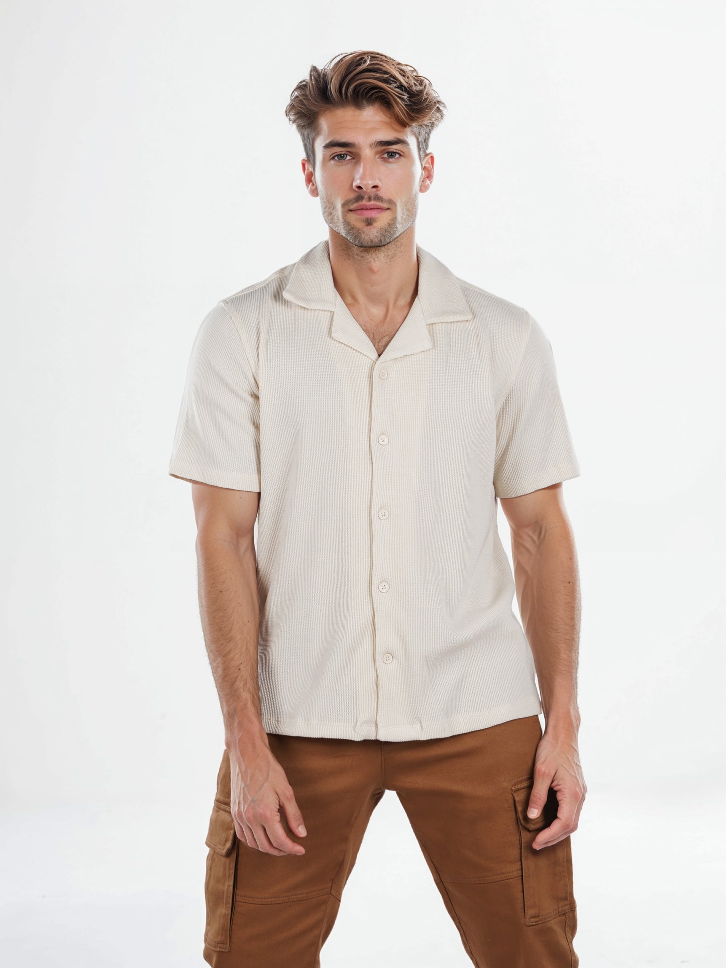 Celio* Solid Regular Fit Cotton Off White Shirt