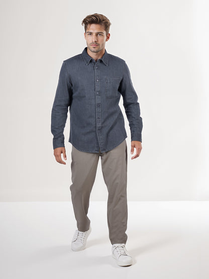 Celio* Men Grey Solid Regular Fit Cotton Shirt