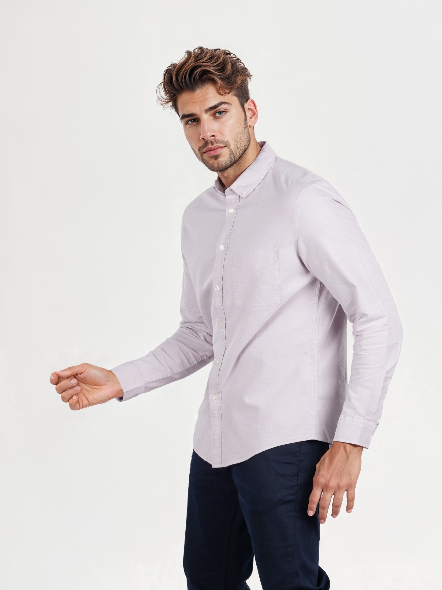 Celio* Solid Regular Fit Cotton Purple Shirt