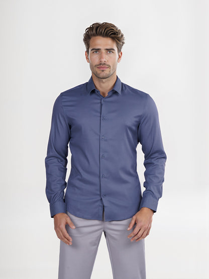 Celio* Solid Regular Fit Viscose-Rayon Blue Shirt