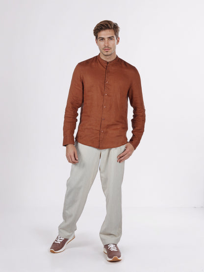 Celio* Men Brown Solid Regular Fit Linen Shirts