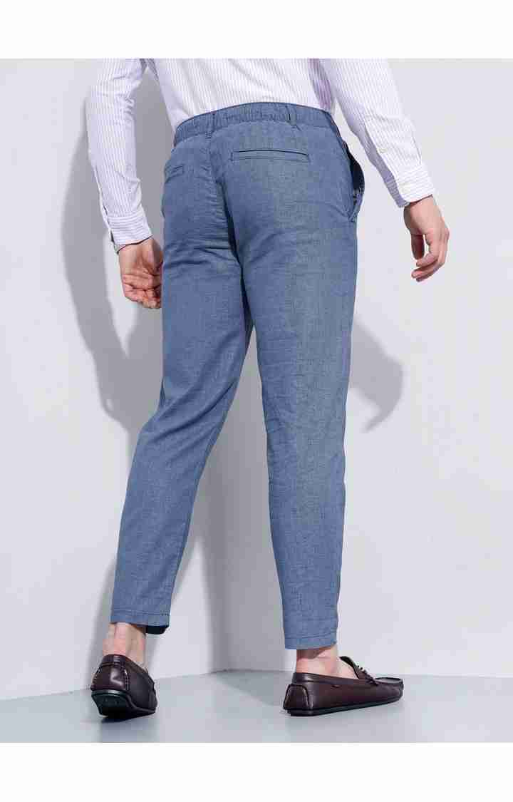 Blue Straight Fit Linen Pants