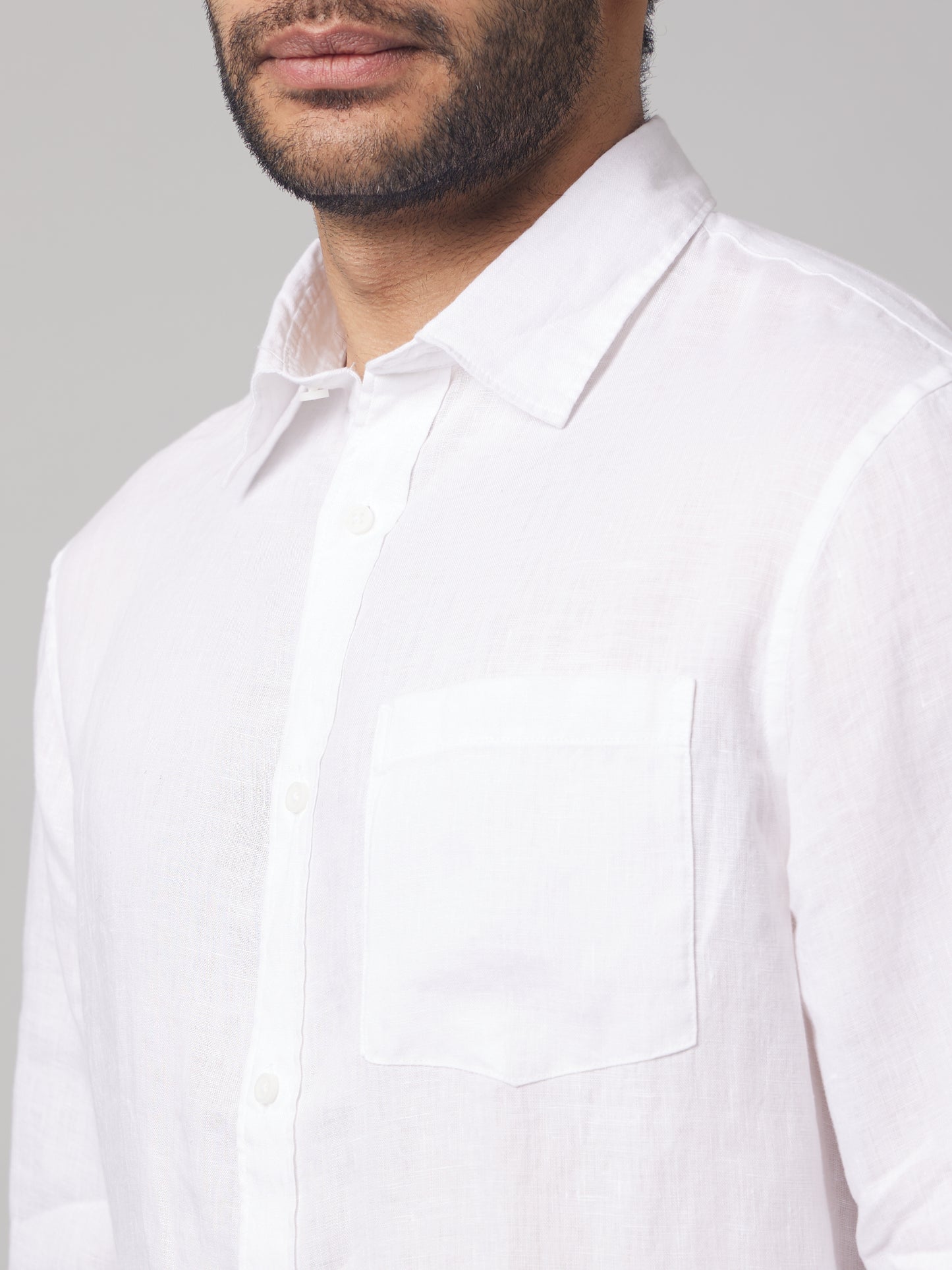 Celio* Men White Solid Regular Fit Linen Shirts
