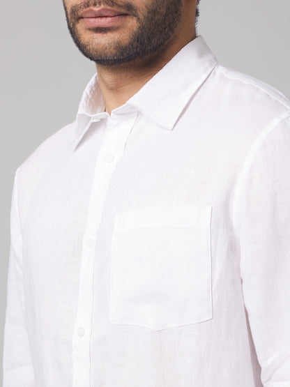 Celio* Men White Solid Regular Fit Linen Shirts