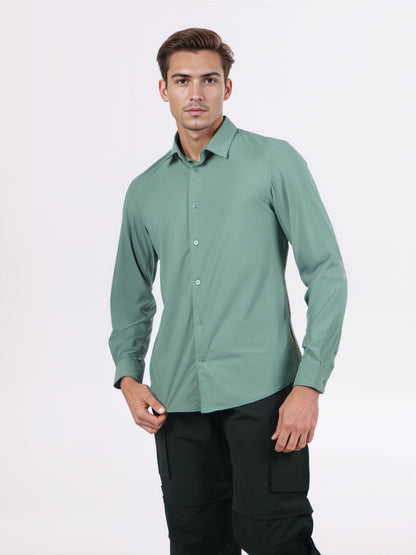 Celio* Men Green Solid Slim Fit Nylon Shirts