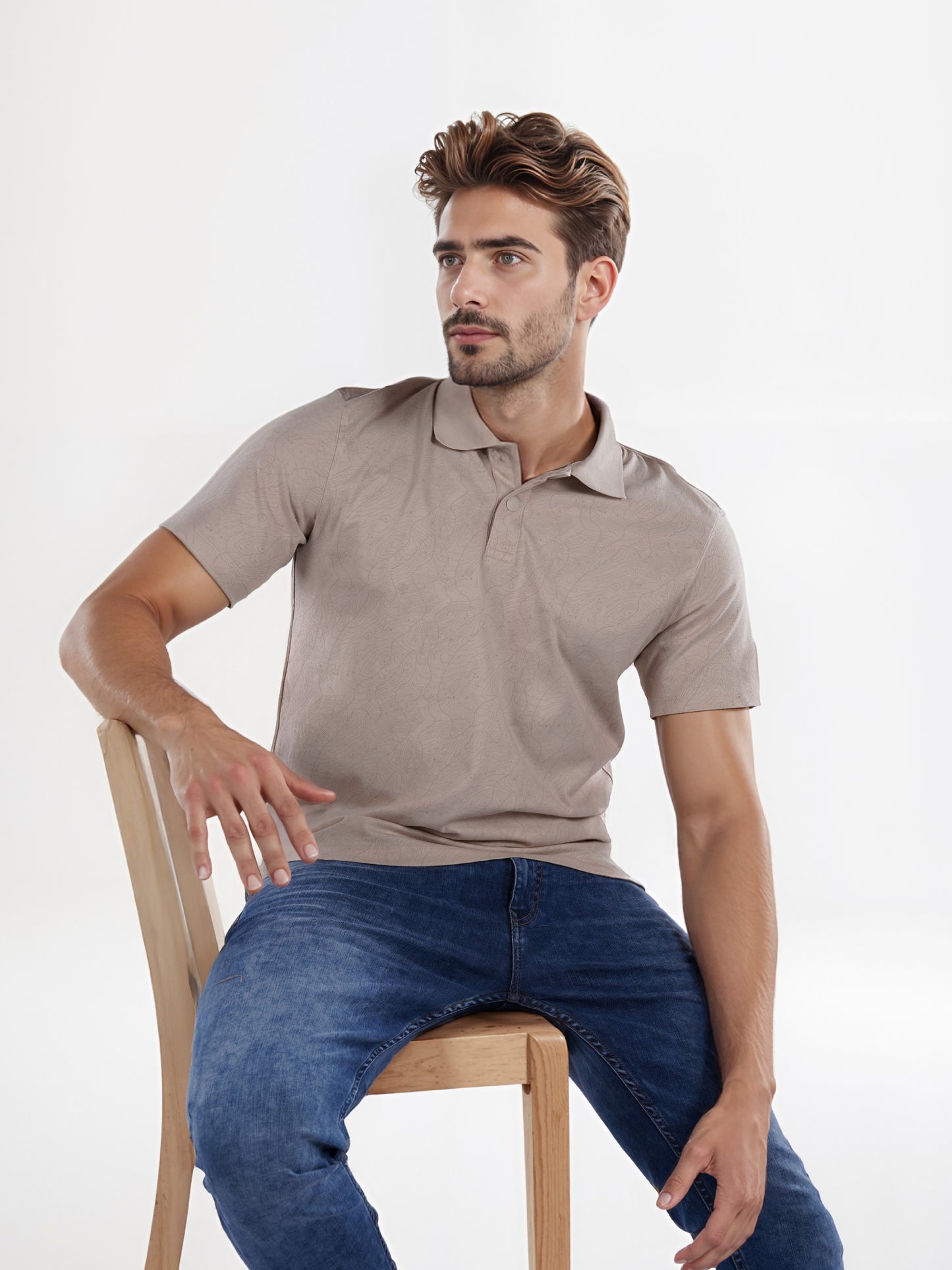 Celio* Chamonix Regular Fit Cotton Beige T-Shirt