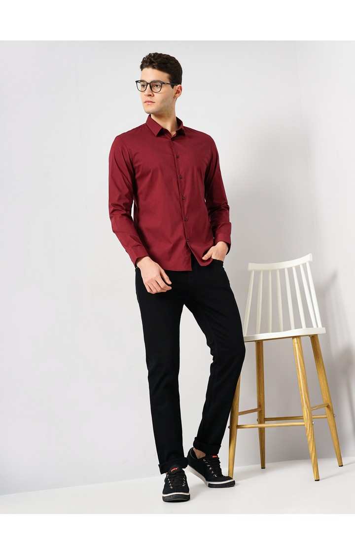 Celio* Solid Regular Fit Cotton-Blend Red Shirt