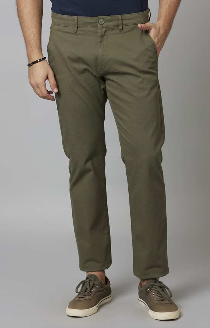 Olive Straight Fit Trousers