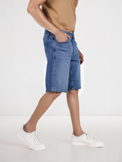 Celio* Cotton-Blend Regular Fit Blue Bermuda