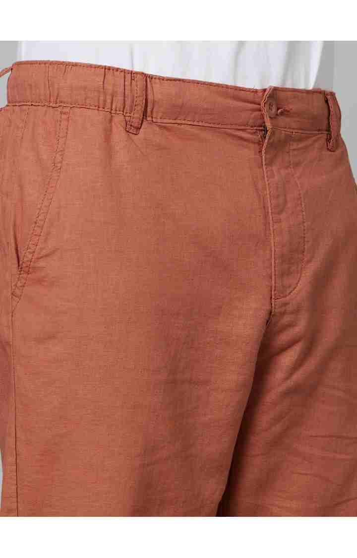 Rust Straight Fit Linen Pants