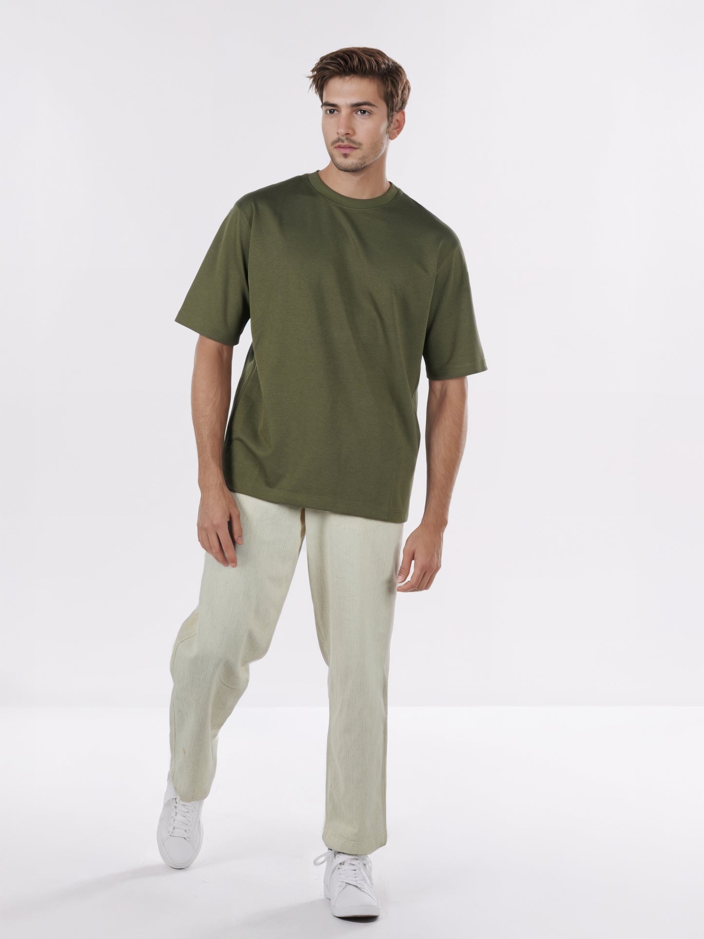 Celio* Men Olive Solid Oversized Cotton-Blend T-Shirts